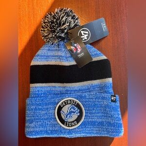 Official NFL Team Headwear ‘47 Brand DETROIT LIONS cuffed knit hat with Pom NWT